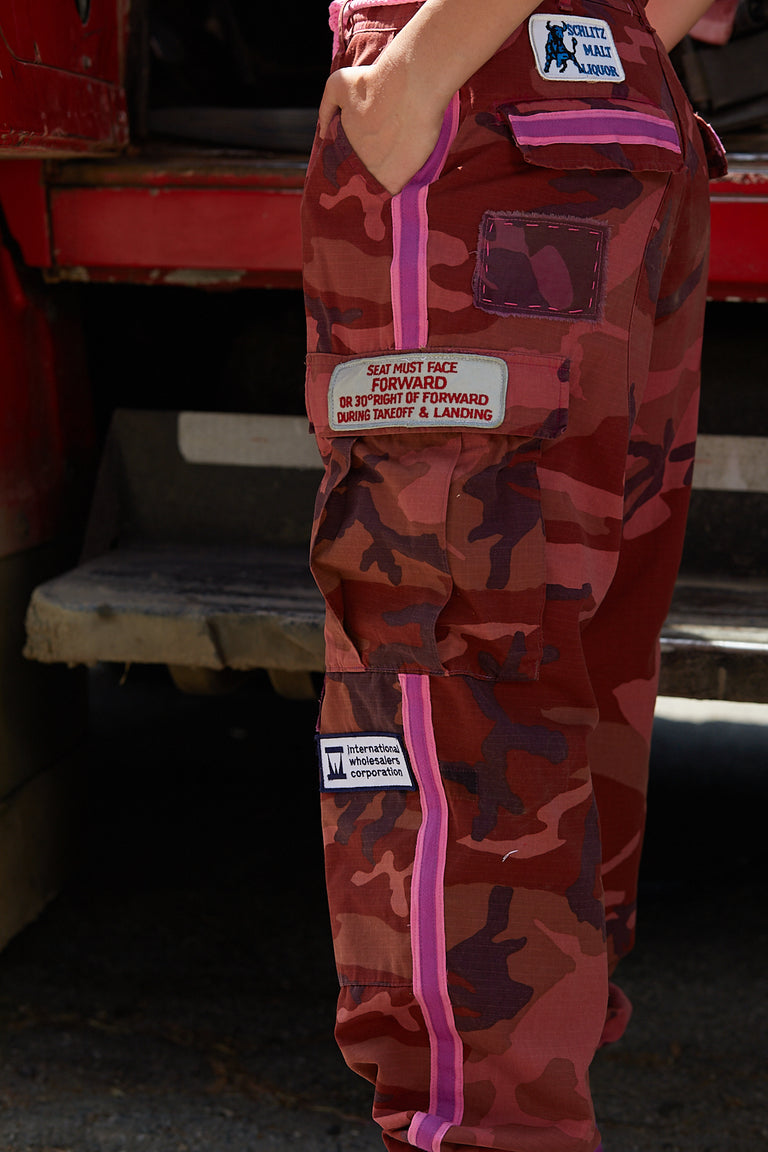 Hot Pink Vintage Camo Pants with Patches