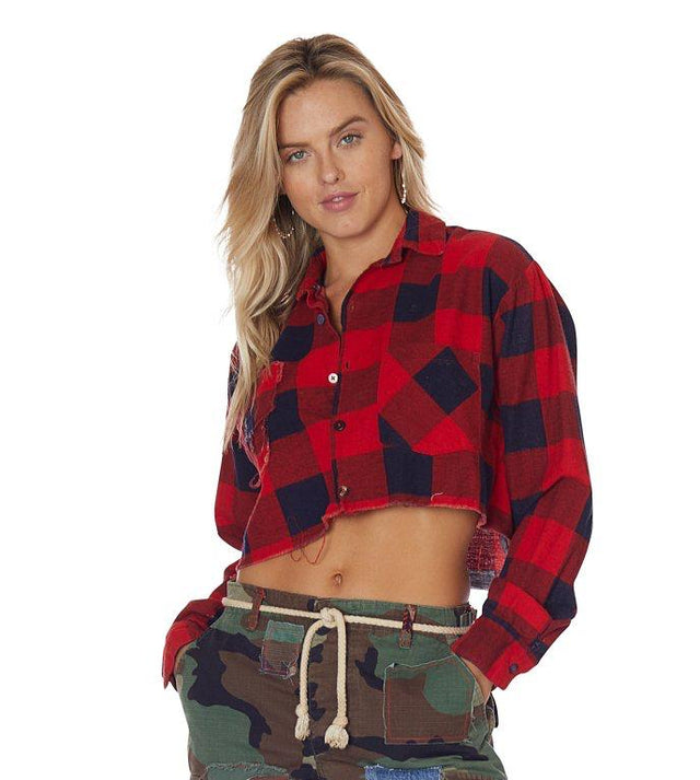 Cropped Self Patched Flannel in Red