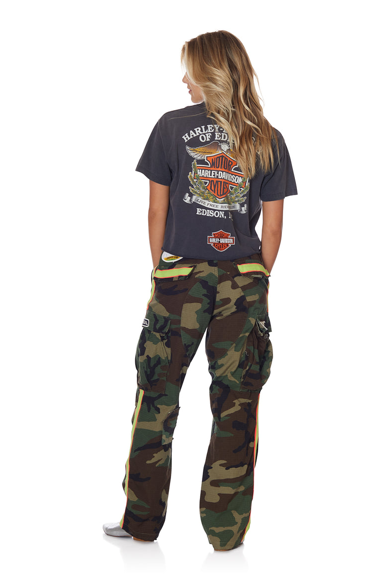Neon Stripe Vintage Camo Pant with Patches