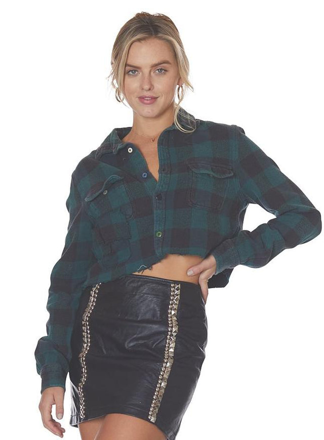 Cropped Self Patched Flannel in Forrest